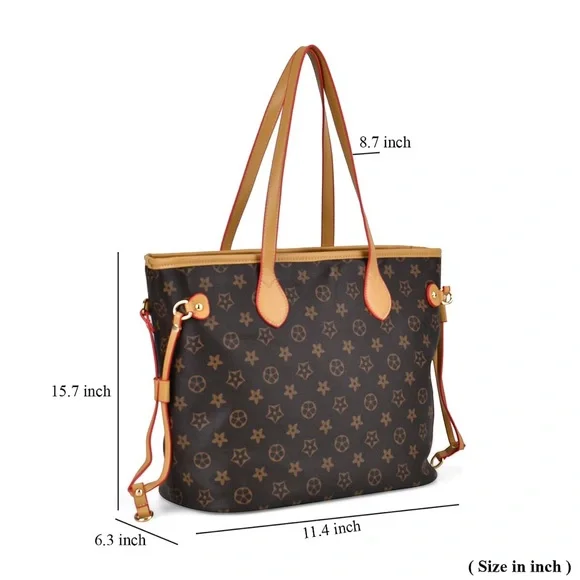 Brown Designer Monogram Shoulder Tote Bag - Picture 10 of 10